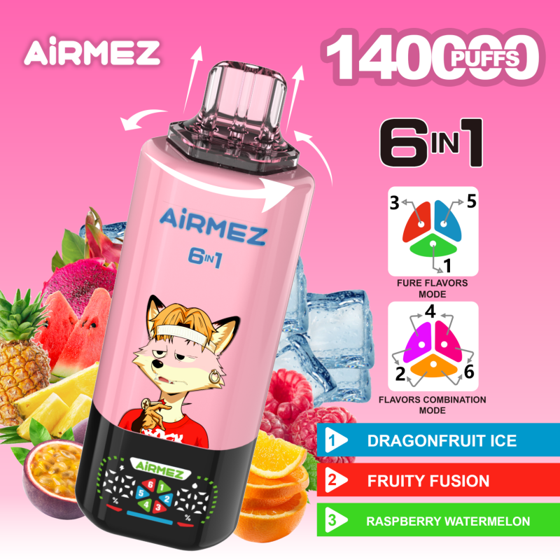 Airmez 140k 6in1-DRAGONFRUIT LCE,FRUITY FUSION,RASPBERRY WATERMELON