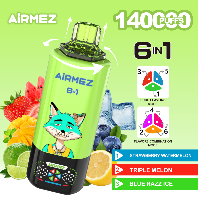 Airmez 140k 6in1-STRAWBERRY WATERMELON,TRIPLE MELON,BLUE RAZZ ICE