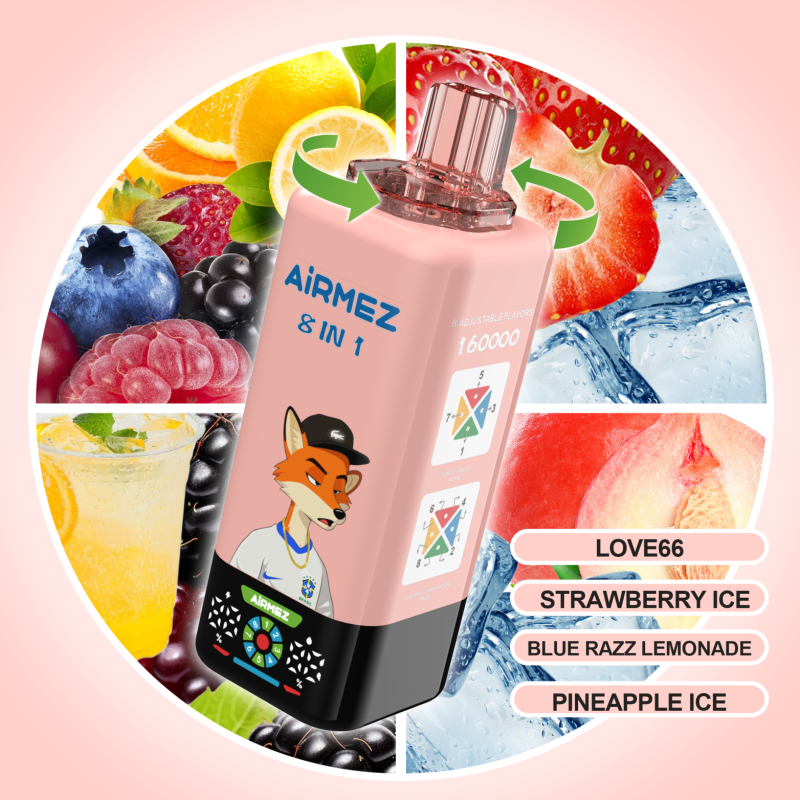 Airmez FOX 160K 8in1-LOVE66 ，STRAWBERRY ICE ，BLUE RAZZ LEMONADE ，PINEAPPLE ICE