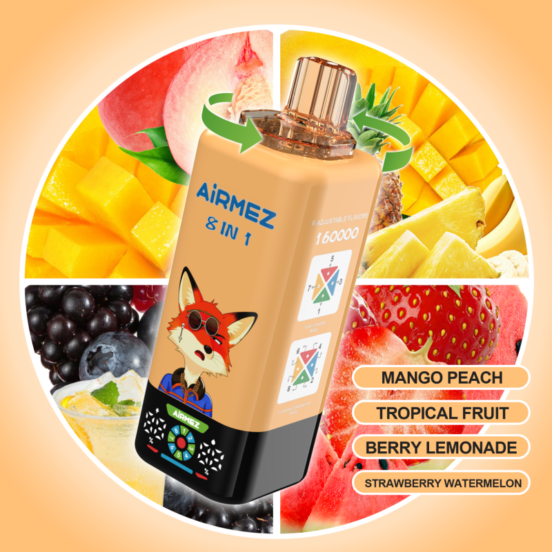 Airmez FOX 160K 8in1-MANGO PEACH ，TROPICAL FRUIT ，BERRY LEMONADE ，STRAWBERRY WATERMELON