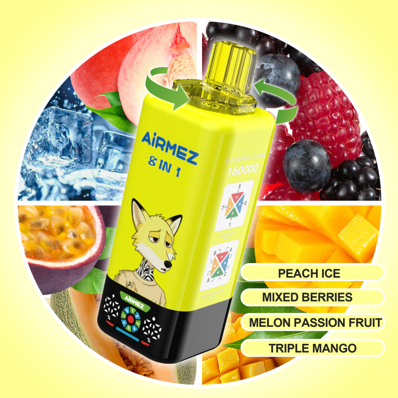 Airmez FOX 160K 8in1-PEACH ICE,MIXED BERRIES ，MELON PASSION FRUIT ，TRIPLE MANGO