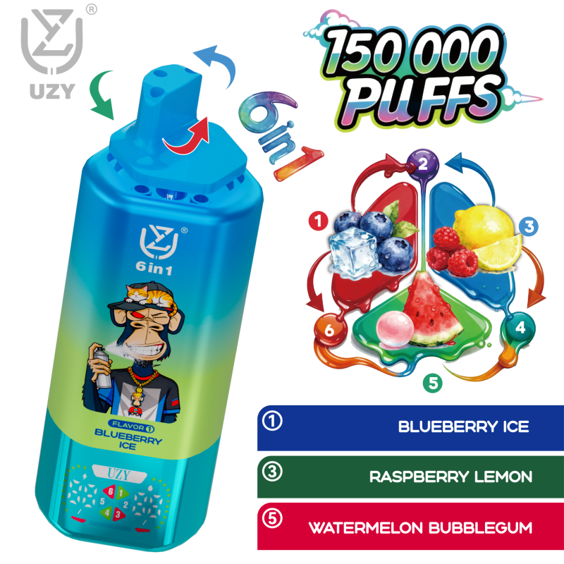 UZY 6 IN 1 150K Züge – Blaubeere Eis Himbeere Zitrone Wassermelone Kaugummi