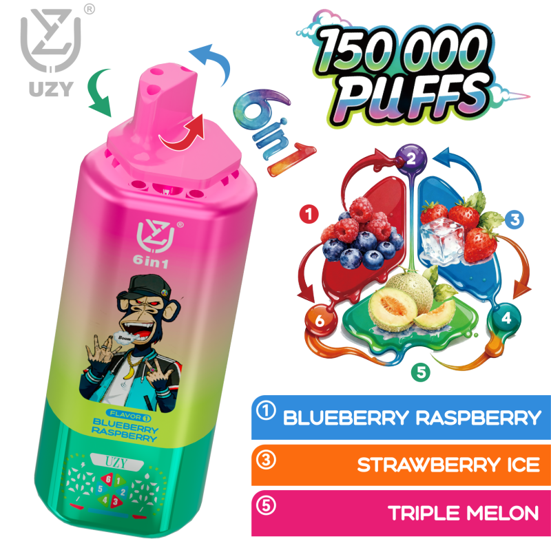 UZY 6 IN 1 150K Züge – Blaubeere Himbeere Triple Melone Erdbeere Eis