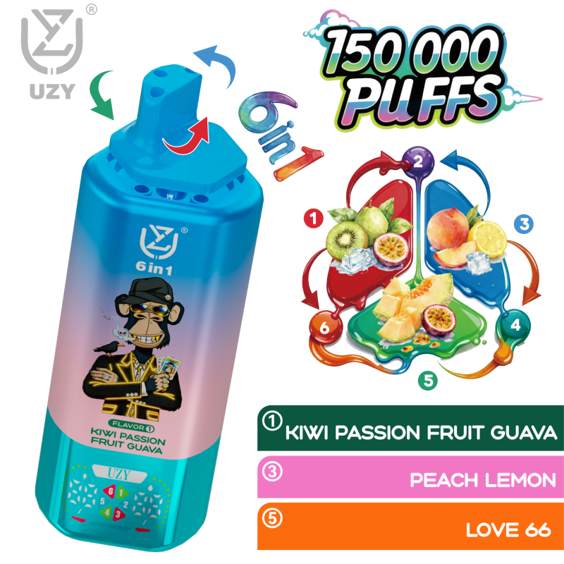 UZY 6 IN 1 150K Züge – Kiwi Passionsfrucht Guave Pfirsich Zitrone Love 66