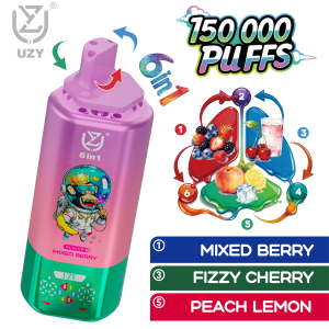 UZY 6 IN 1 150K Züge – Gemischte Beeren Fizzy Kirsche Pfirsich Zitrone