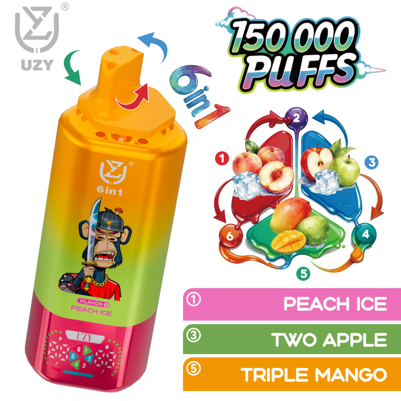 UZY 6 IN 1 150K Züge – Pfirsich Eis Zwei Apfel Triple Mango