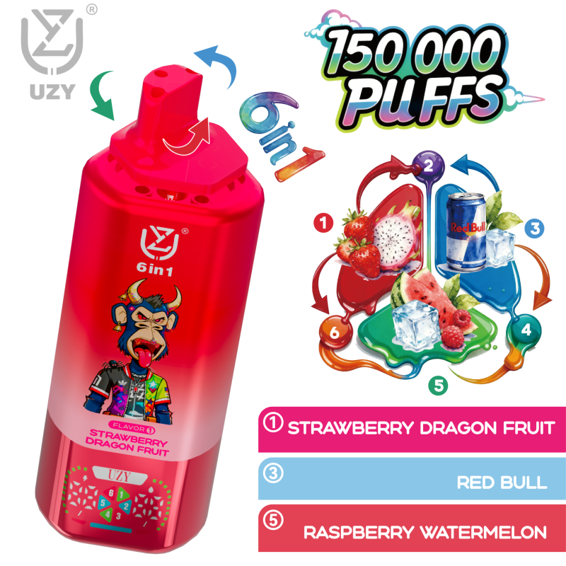 UZY 6 IN 1 150K Züge – Erdbeere Drachenfrucht Red Bull Himbeere Wassermelone