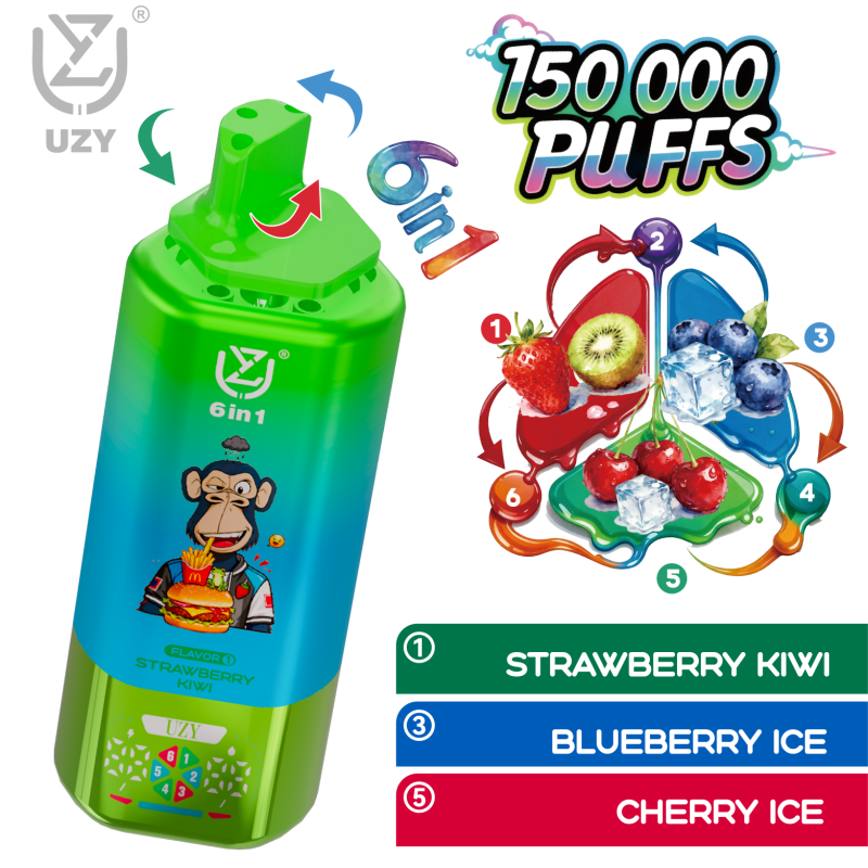UZY 6 IN 1 150K Züge – Erdbeere Kiwi Blaubeere Eis Kirsche Eis