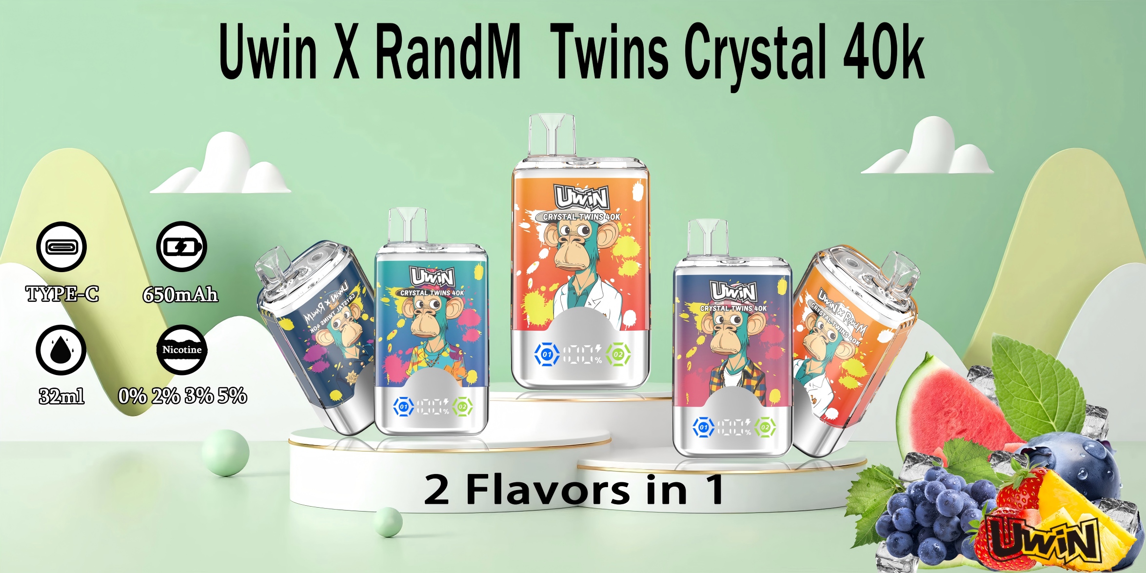 Uwin X RandM Twins Crystal 40K Puffs
