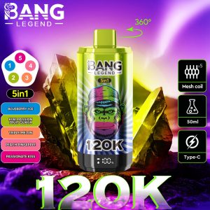Bang 120000 Züge 5 in 1 Vape-Blaubeere Eis-Kiwi Passionsfrucht Guave-Triple Melone-Pfirsich Ananas-Leidenschaftlicher Kuss-Einweg Vape