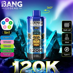 Bang 120000 Züge 5 in 1 Vape-Blaubeere Eis-Wassermelone Kaugummi-Saurer Apfel Mango Melone-Passionsfrucht Kiwi Limette-Einweg Vape