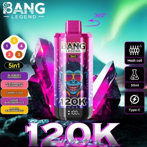 Bang 120000 Züge 5 in 1 Vape-Blaubeere Himbeere-Pfirsich Mango Wassermelone-Kirsche Cola-Traube Brombeere Eis-Mango Pfirsich Aprikose-Einweg Vape