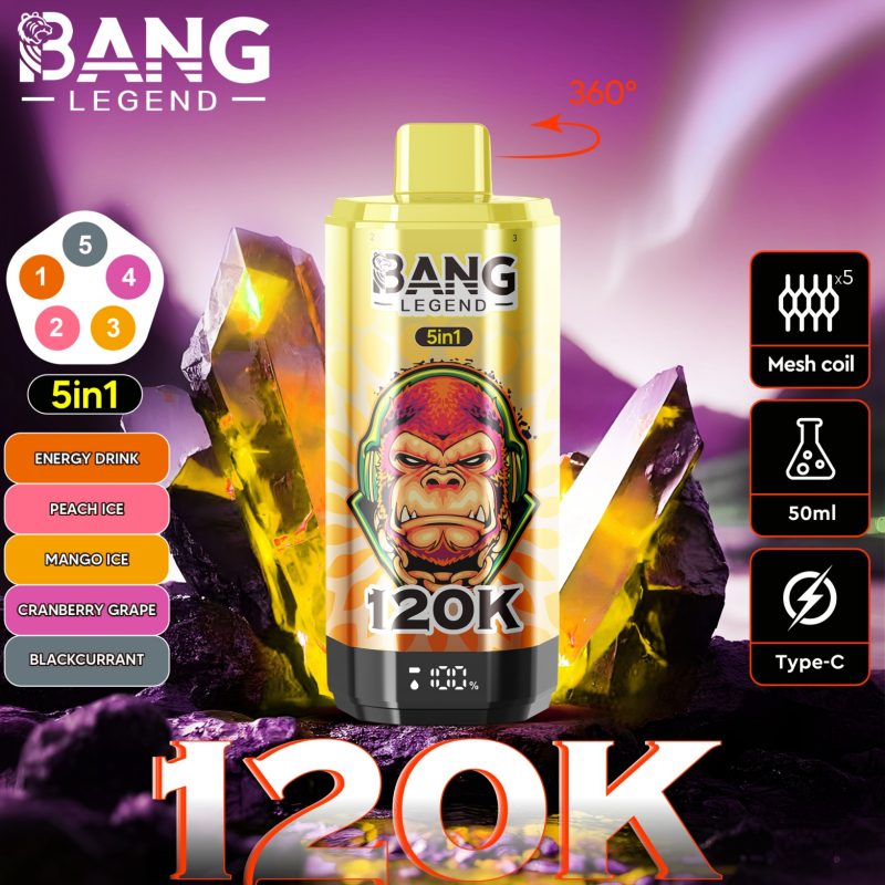 Bang 120000 Züge 5 in 1 Vape-Energydrink-Pfirsich Eis-Mango Eis-Preiselbeere Traube-Schwarze Johannisbeere-Einweg Vape