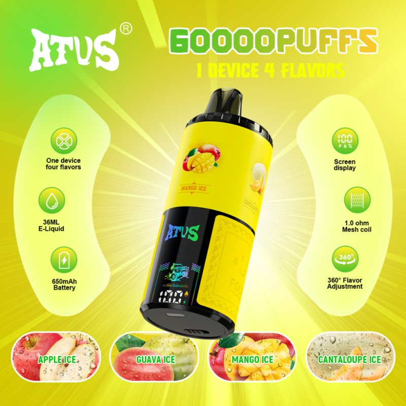 ATVS 60000 puff - APPLE ICE & GUAVA ICE & MANGO ICE & CANTALOUPE ICE ATVS 60000 puff - APPLE ICE & GUAVA ICE & MANGO ICE & CANTALOUPE ICE