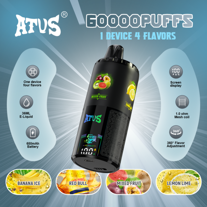 ATVS 60000 puff - BANANA ICE & RED BULL & MIXED FRUIT & LEMON LIME ATVS 60000 puff - BANANA ICE & RED BULL & MIXED FRUIT & LEMON LIME