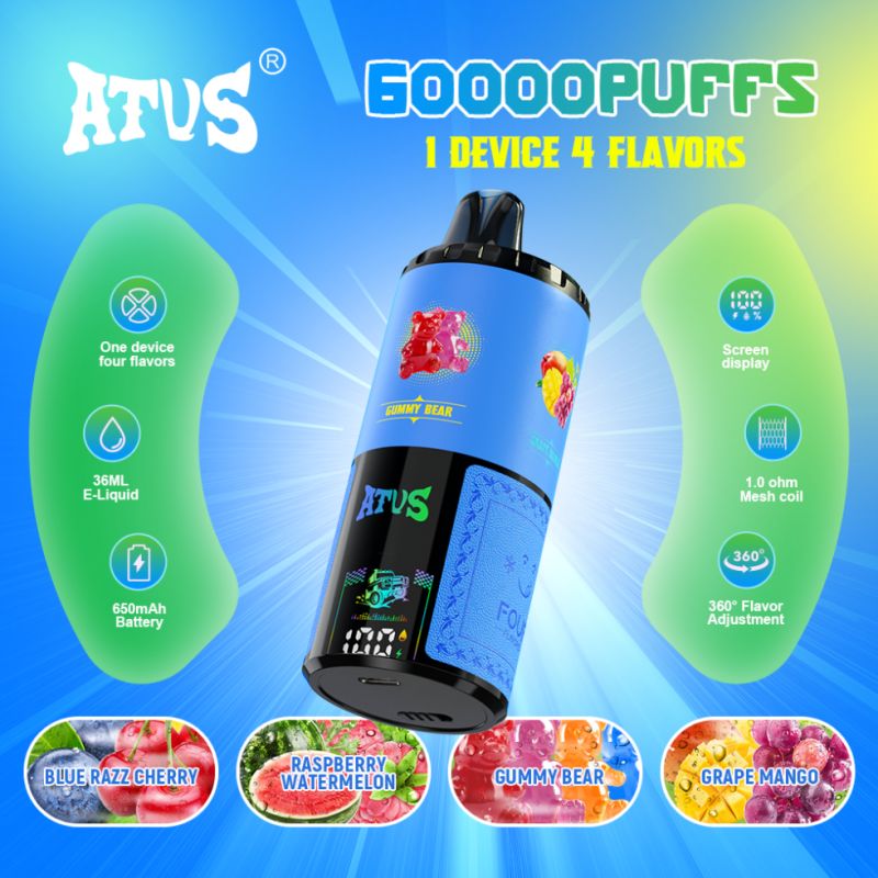 ATVS 60000 puff - BLUE RAZZ CHERRY & RASPBERRY WATERMELON & GUMMYBEAR & GRAPE MANGO ATVS 60000 puff - BLUE RAZZ CHERRY & RASPBERRY WATERMELON & GUMMYBEAR & GRAPE MANGO