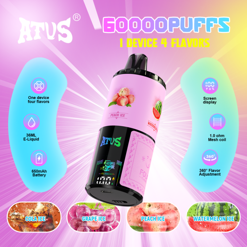 ATVS 60000 puff - COLA ICE & GRAPE ICE & PEACH ICE & WATERMELON ICE ATVS 60000 puff - COLA ICE & GRAPE ICE & PEACH ICE & WATERMELON ICE