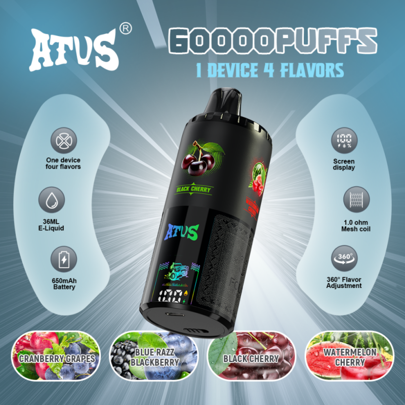 ATVS 60000 puff - CRANBERRY GRAPES & BLUE RAZZ BLACKBERRY & BLACK CHERRY & WATERMELON CHERRY ATVS 60000 puff - CRANBERRY GRAPES & BLUE RAZZ BLACKBERRY & BLACK CHERRY & WATERMELON CHERRY