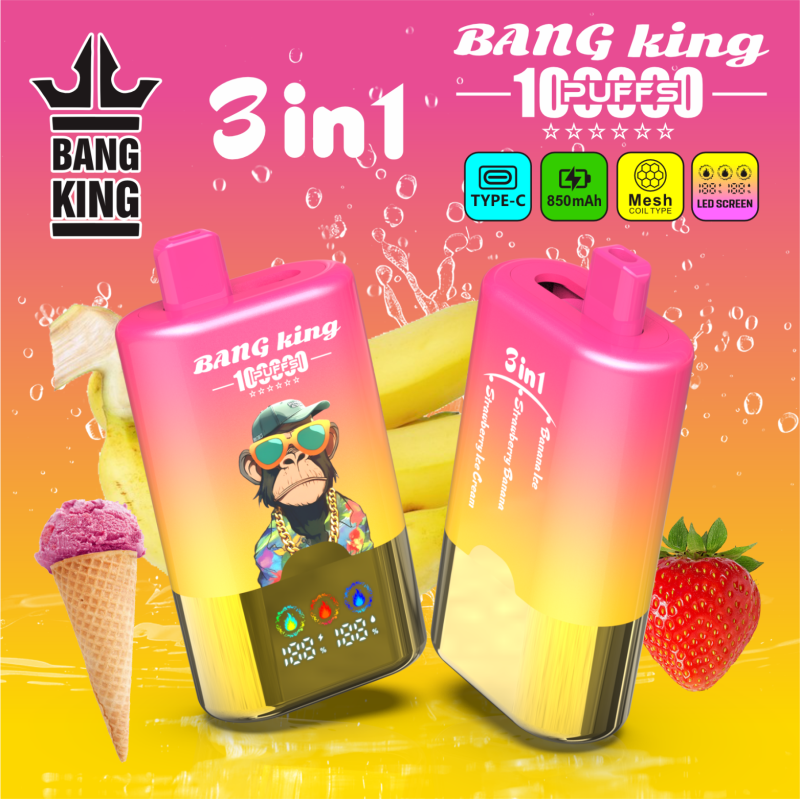 BANG KING 100K PUFF 3in1-banana ice & strawberry banana & strawberry ice gream