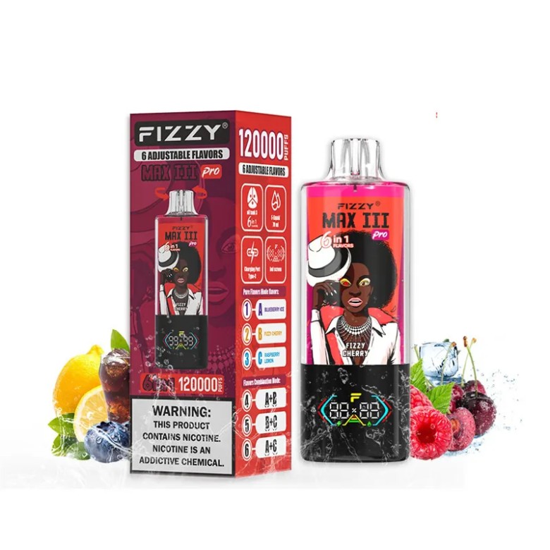 Fizzy MAX III PRO 120K PUFF (6 in 1）-Blueberry Ice & Fizzy Cherry & Raspberry Lemon