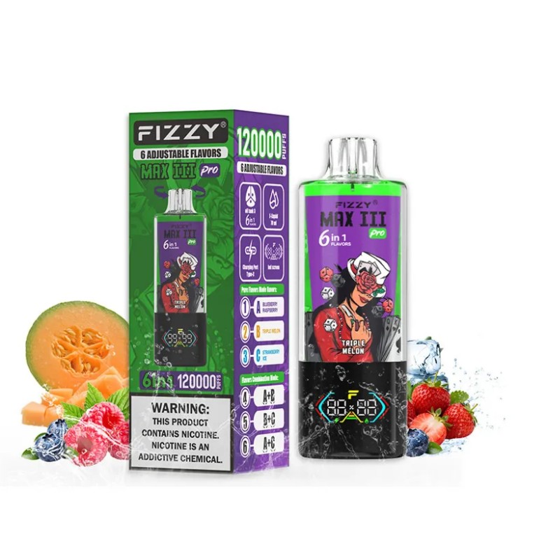 Fizzy MAX III PRO 120K PUFF (6 in 1）-Blueberry Raspberry & Triple Melon & Strawberry Ice