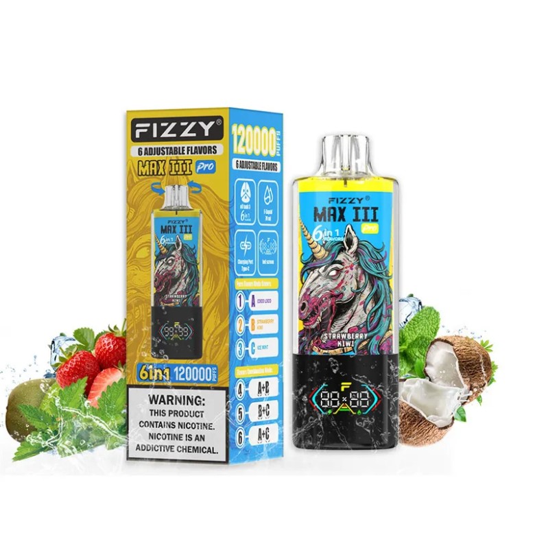 Fizzy MAX III PRO 120K PUFF (6 in 1）-Coco Loco & Strawberry Kiwi & Ice Mint
