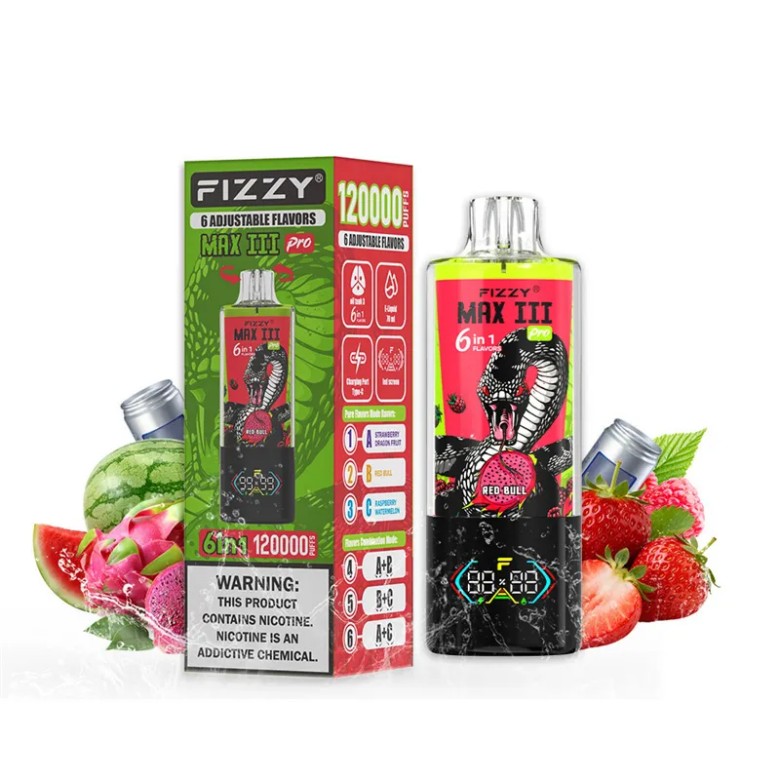Fizzy MAX III PRO 120K PUFF (6 in 1）-Strawberry Dragon Fruit & Red Bull & Raspberry Watermelon