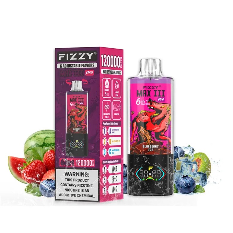 Fizzy MAX III PRO 120K PUFF (6 in 1）-Strawberry Kiwi & Blueberry Ice & Watermelon Ice