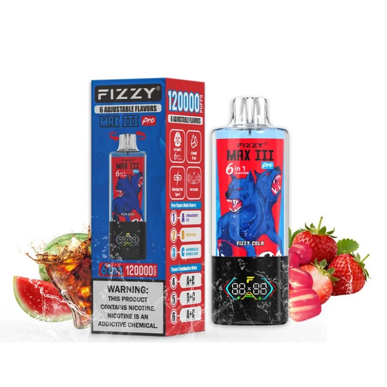 Fizzy MAX III PRO 120K PUFF (6 in 1）-strawberry ice & fizzy cola & watermelon bubble gum