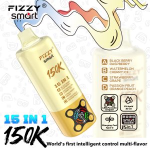 Fizzy SMART 150K PUFF (15 in 1）- Black Berry Raspberry & Watermelon Cherry Ice & Strawberry Grape &Passion Fruit Orange Peach