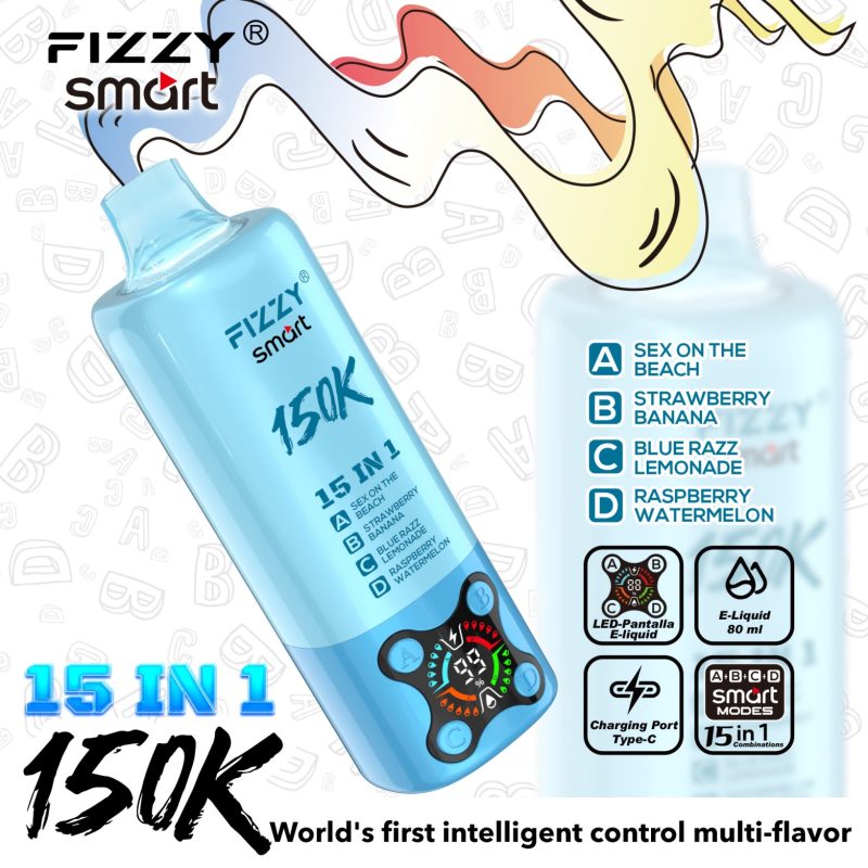 Fizzy SMART 150K PUFF (15 in 1）- Sex On The Beach & Strawberry Banana & Blue Razz Lemonade & Raspberry Watermelon