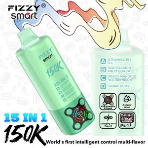 Fizzy SMART 150K PUFF (15 in 1）- Strawberry Ice & Kiwi Passion Fruit Guava & Peach Mango Watermelon & Grape Burst