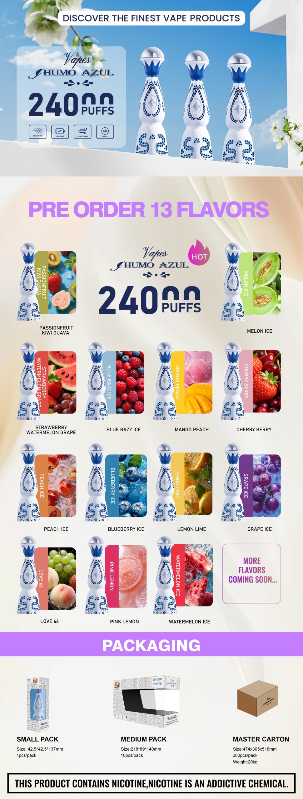 SOLARIS VAPE Humo AZUL 24000 puffs flavors