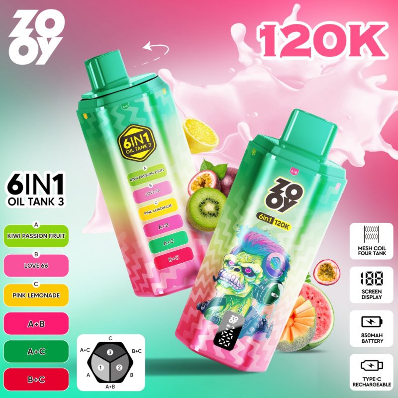 ZOOY 6IN1 120K-Kiwi passion fruit & Love 66 & Pink lemonade ZOOY 6IN1 120K-Kiwi passion fruit & Love 66 & Pink lemonade