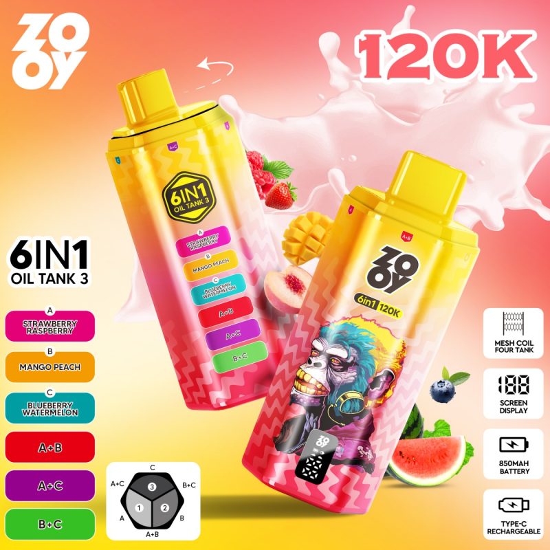 ZOOY 6IN1 120K-Strawberry Raspberry & Mango Peach & Blueberry Watermelon ZOOY 6IN1 120K-Strawberry Raspberry & Mango Peach & Blueberry Watermelon