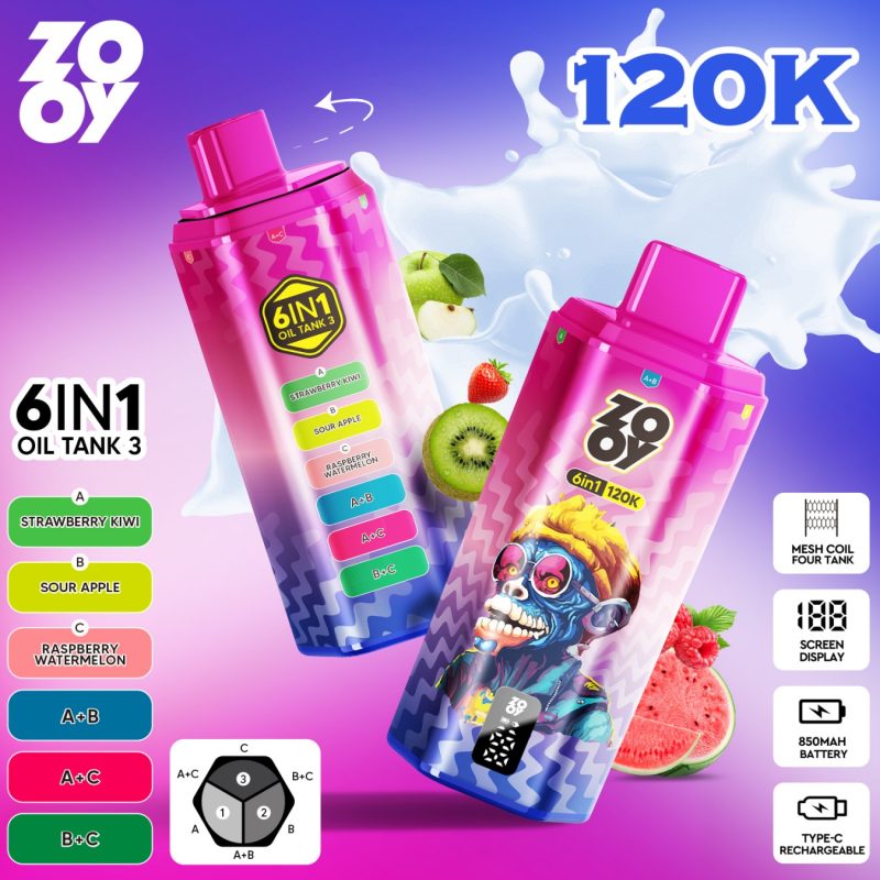 ZOOY 6IN1 120K-Strawberry kiwi & Sour Apple & Raspberry watermelon ZOOY 6IN1 120K-Strawberry kiwi & Sour Apple & Raspberry watermelon