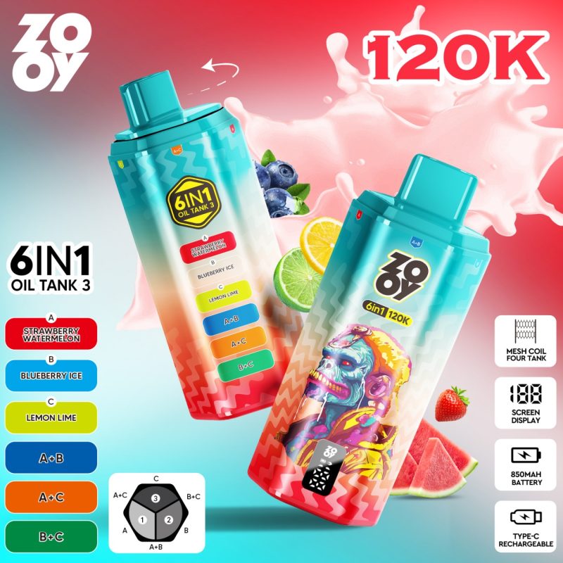 ZOOY 6IN1 120K-Strawberry watermelon & Blueberry ice & Lemon lime ZOOY 6IN1 120K-Strawberry watermelon & Blueberry ice & Lemon lime