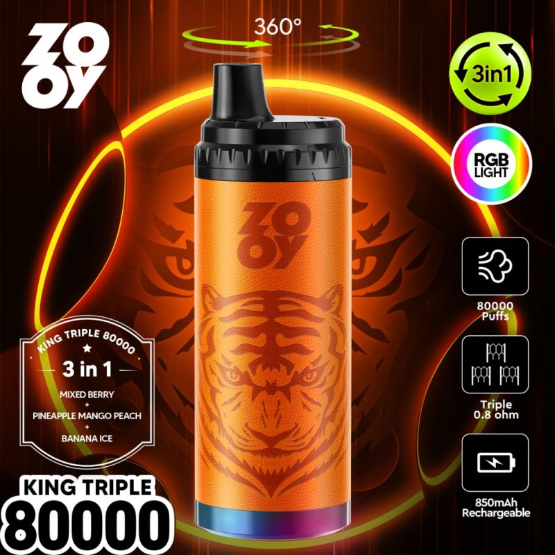 ZOOY king TRIPLE 3IN1 80K puffs-Mixed berry & Pineapple Mango Peach &banana ice ZOOY king TRIPLE 3IN1 80K puffs-Mixed berry & Pineapple Mango Peach &banana ice