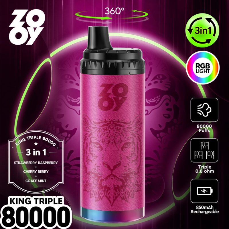 ZOOY king TRIPLE 3IN1 80K puffs-Stravberry raspberry&cherry berry&Grpe mint ZOOY king TRIPLE 3IN1 80K puffs-Stravberry raspberry&cherry berry&Grpe mint