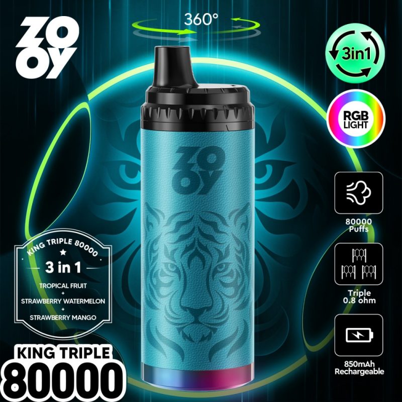ZOOY king TRIPLE 3IN1 80K puffs-Tropical fruit &Strawberry watermelon &Strawberry mango ZOOY king TRIPLE 3IN1 80K puffs-Tropical fruit &Strawberry watermelon &Strawberry mango