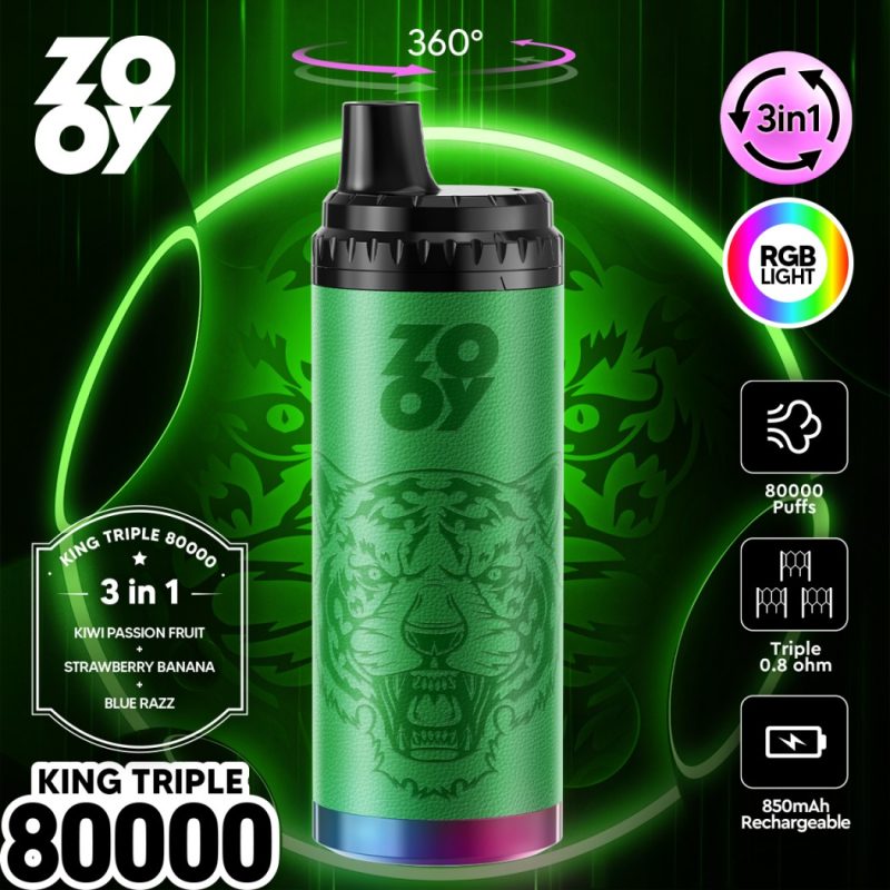 ZOOY king TRIPLE 3IN1 80K puffs-kiwi passions fruit&Strawberry bananaBlue razz ZOOY king TRIPLE 3IN1 80K puffs-kiwi passions fruit&Strawberry bananaBlue razz