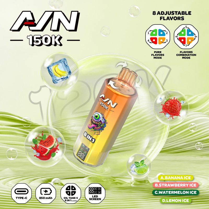 AIVONO AVN 150K PUFFS-Banana ice+strawberry ice+watermelon ice+lemon ice