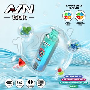 AIVONO AVN 150K PUFFS-Blueberry Ice+Raspberry Lemon Ice+Watermelon Bubblegum+Mint