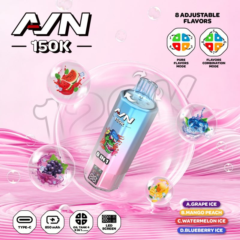 AIVONO AVN 150K PUFFS-Grape Ice+Mango Peach+Watermelon Ice+Blueberry Ice