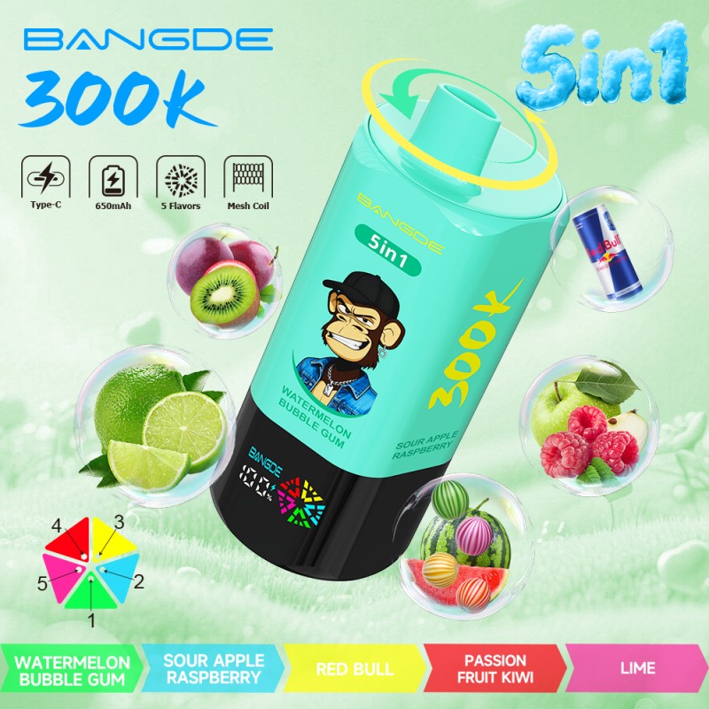 BangDe 300K puffs-Watermelon Bubble Gum Sour Apple Raspberry Red Bull Passion Fruit Kiwi Lime BangDe 300K puffs-Watermelon Bubble Gum Sour Apple Raspberry Red Bull Passion Fruit Kiwi Lime