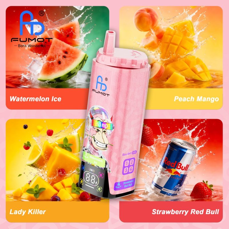 Fumot ECO 4in1 80K-Watermelon Ice & Peach Mango & Lady Killer & Strawberry Red Bull Fumot ECO 4in1 80K-Watermelon Ice & Peach Mango & Lady Killer & Strawberry Red Bull
