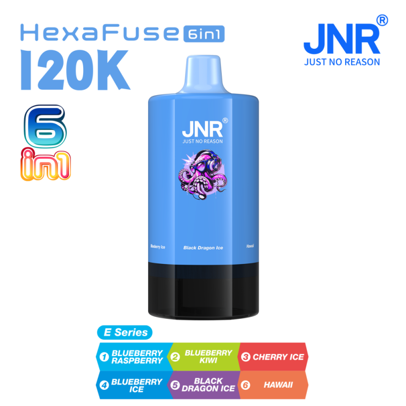 JNR HexaFuse 120K 6in1-Blueberry Raspberry+Blueberry Kiwi+Cherry Ice+Blueberry Ice+Black Dragon Ice+Hawaii