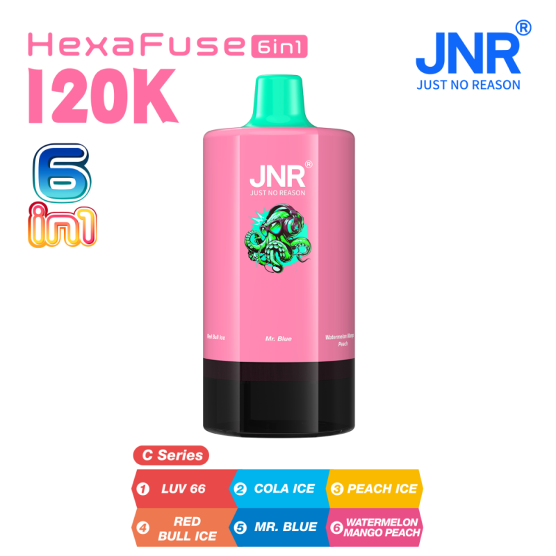 JNR HexaFuse 120K 6in1-Luv 66+Cola Ice+Peach Ice+Red Bull Ice+Mr. Blue+Watermelon Mango Peach