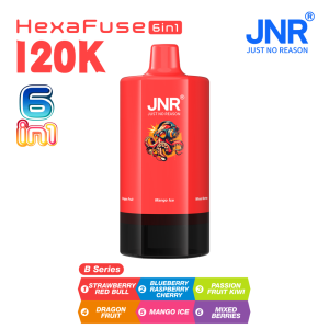 JNR HexaFuse 120K 6in1-Strawberry Red Bull+Blueberry Raspberry Cherry+Passion Fruit Kiwi+Dragon Fruit+Mango Ice+Mixed Berries