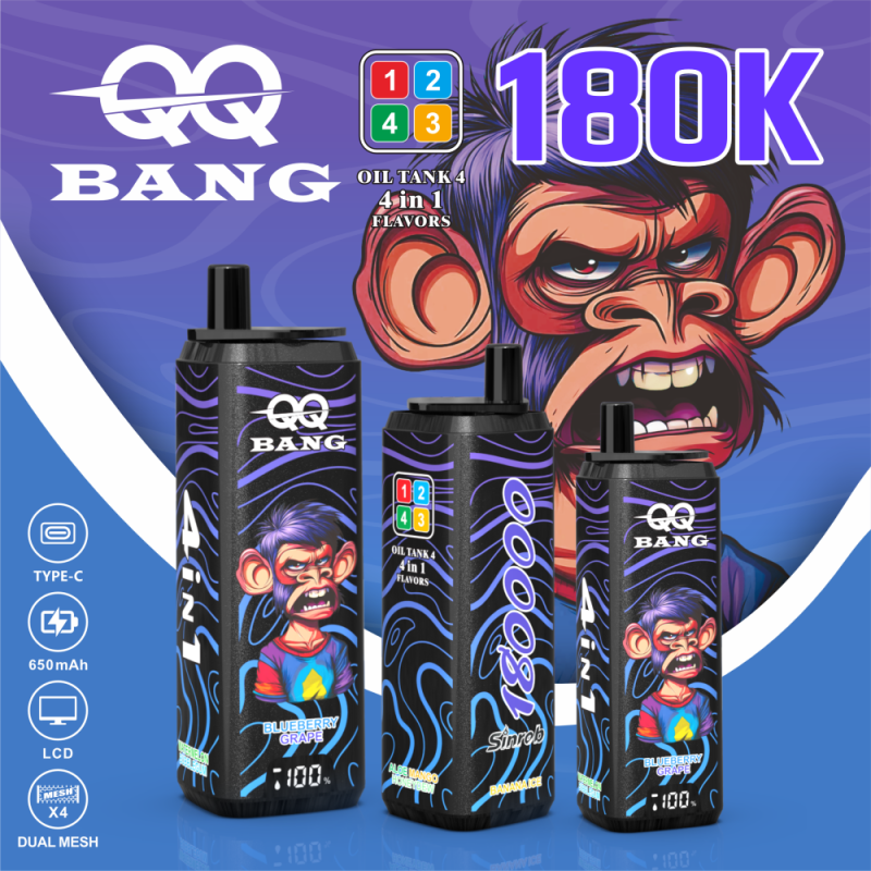 QQBANG 180K puffs-banana icewatermelon bubblegumblueberry grapealoe mango melon